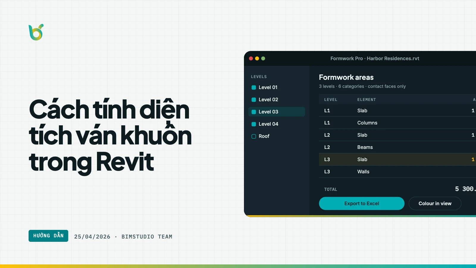 Cách tính diện tích ván khuôn trong Revit | BIMStudio